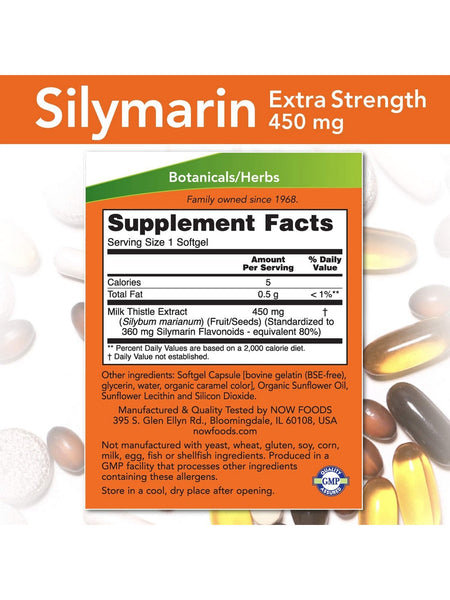 NOW Foods, Silymarin Milk Thistle Extract 450 mg, Extra Strength, 120 softgels