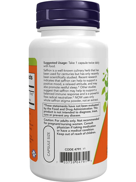 NOW Foods, Saffron 50 mg, 60 veg capsules