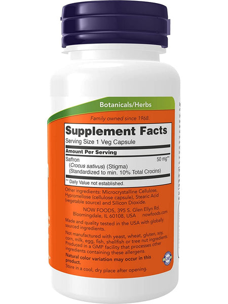 NOW Foods, Saffron 50 mg, 60 veg capsules
