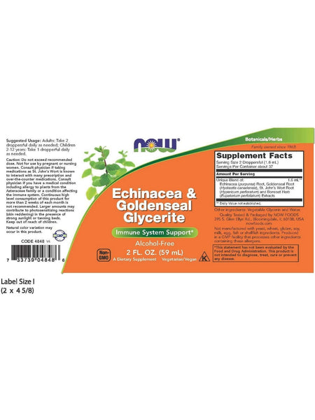 NOW Foods, Echinacea & Goldenseal Glycerite, 2 fl oz