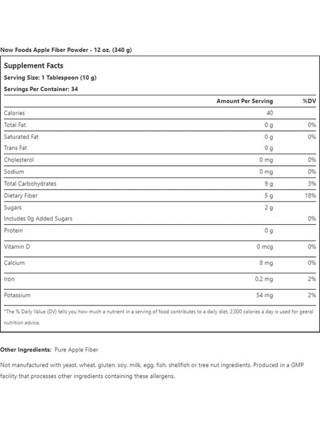 NOW Foods, Apple Fiber, Pure Powder, 12 oz