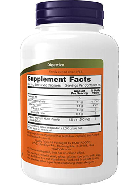 NOW Foods, Psyllium Husk Caps 500 mg, 200 veg capsules