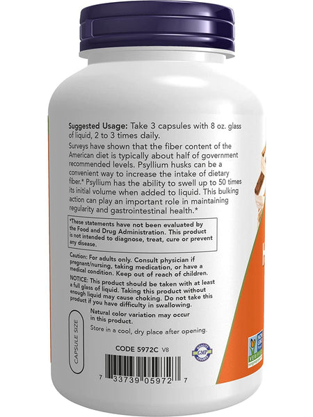NOW Foods, Psyllium Husk Caps 500 mg, 500 veg capsules