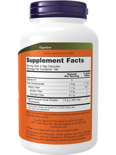 NOW Foods, Psyllium Husk Caps 500 mg, 500 veg capsules