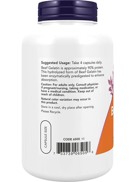 NOW Foods, Beef Gelatin 550 mg, 200 capsules