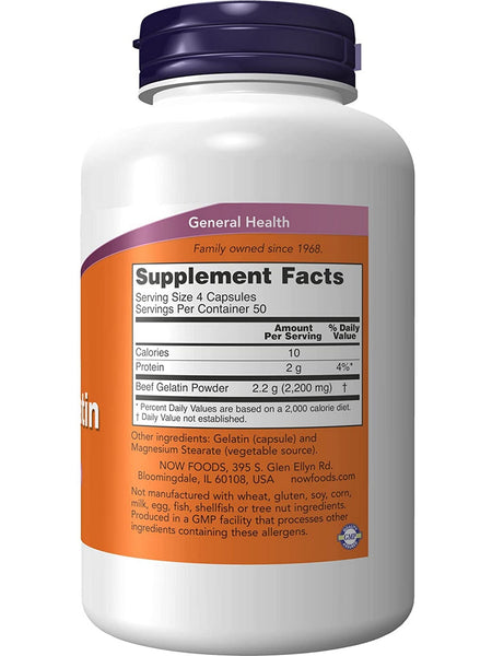 NOW Foods, Beef Gelatin 550 mg, 200 capsules