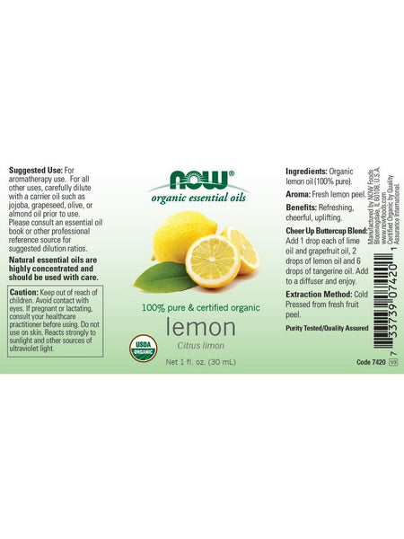 NOW Foods, Lemon Oil, Organic, 1 fl oz