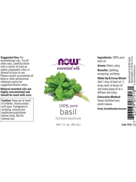 NOW Foods, Basil Oil, 100% Pure, 1 fl oz