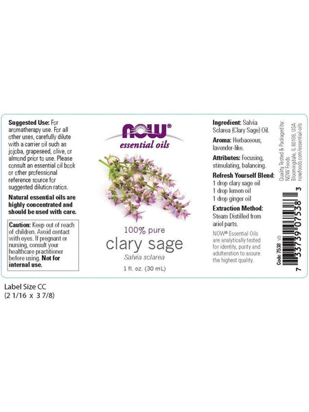 NOW Foods, Clary Sage Oil, 100% Pure, 1 fl oz