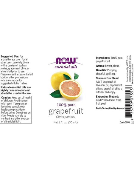 NOW Foods, Grapefruit Oil, 100% Pure, 1 fl oz