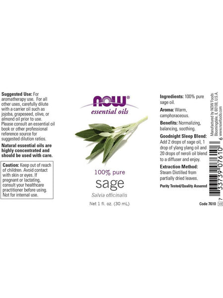 NOW Foods, Sage Oil, 100% Pure, 1 fl oz