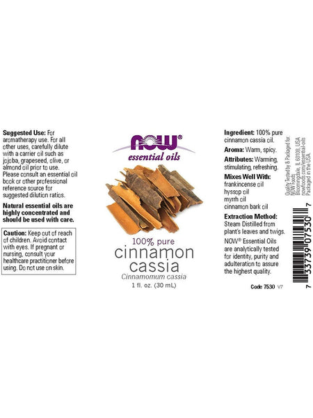 NOW Foods, Cinnamon Cassia Oil, 100% Pure, 1 fl oz