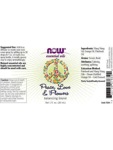 NOW Foods, Peace, Love & Flowers, Balancing Blend, 1 fl oz