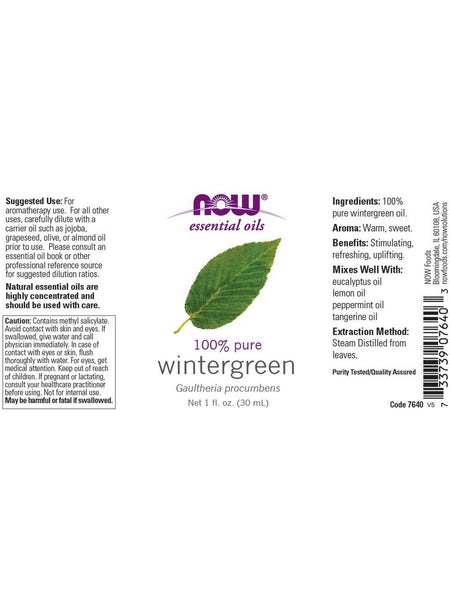 NOW Foods, Wintergreen Oil, 100% Pure, 1 fl oz