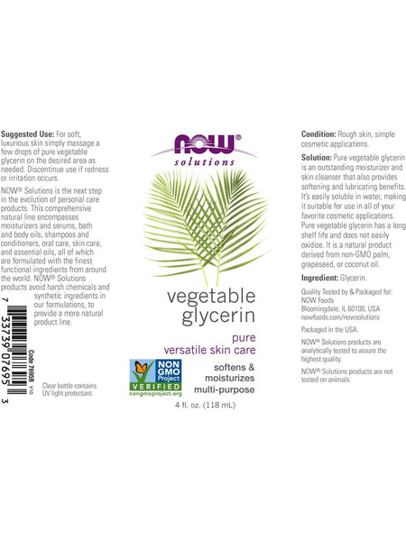NOW Foods, Vegetable Glycerin, 100% Pure Versatile Skin Care, 4 fl oz