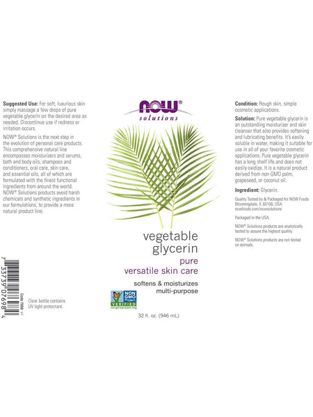 NOW Foods, Vegetable Glycerin, 100% Pure Versatile Skin Care, 32 fl oz