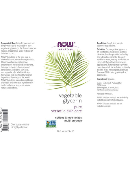 NOW Foods, Vegetable Glycerin, 100% Pure Versatile Skin Care, 16 fl oz