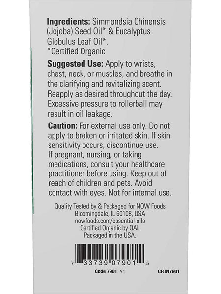 NOW Foods, Eucalyptus Clarifying Essential Oil Blend, Organic Roll-On, 10 mL