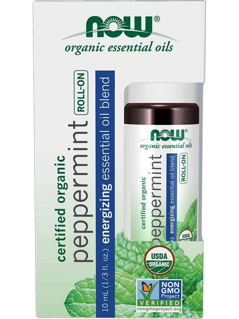 NOW Foods, Peppermint Energizing Essential Oil Blend, Organic Roll-On, 10 mL