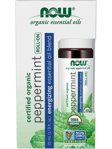 NOW Foods, Peppermint Energizing Essential Oil Blend, Organic Roll-On, 10 mL