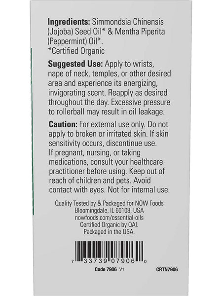 NOW Foods, Peppermint Energizing Essential Oil Blend, Organic Roll-On, 10 mL