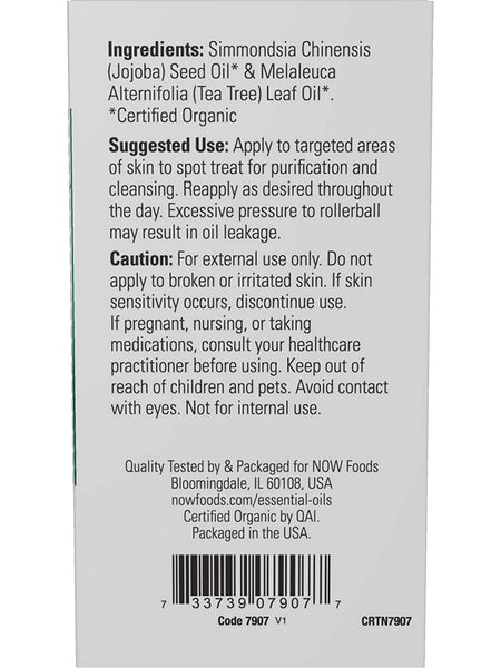 NOW Foods, Tea Tree Purifying Essential Oil Blend, Organic Roll-On, 10 mL