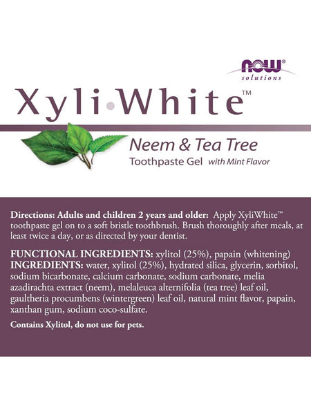 NOW Foods, XyliWhite™, Neem & Tea Tree Toothpaste Gel with Mint Flavor, 6.4 oz