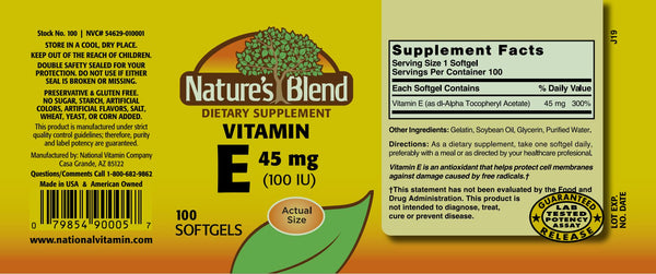 Nature's Blend, Vitamin E 45mg (100IU), 100 Softgels