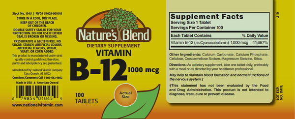 Nature's Blend, Vitamin B-12, 1000 mcg, 100 Tablets