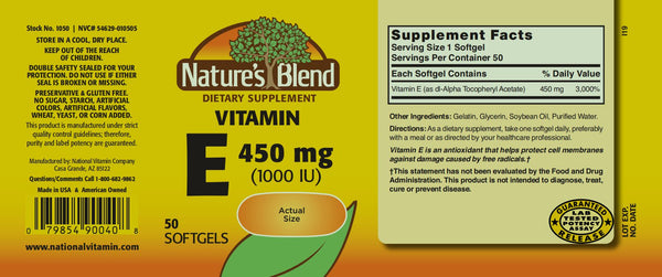Nature's Blend, Vitamin E 450mg (1000IU), 50 Softgels