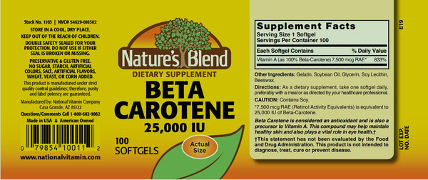 Nature's Blend, Beta Carotene, 25,000 IU, 100 Softgels
