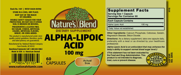 Nature's Blend, Alpha Lipoic Acid, 100 mg, 60 Capsule