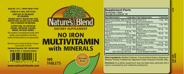Nature's Blend, No Iron Multivitamin with Minerals, 100 Tablets