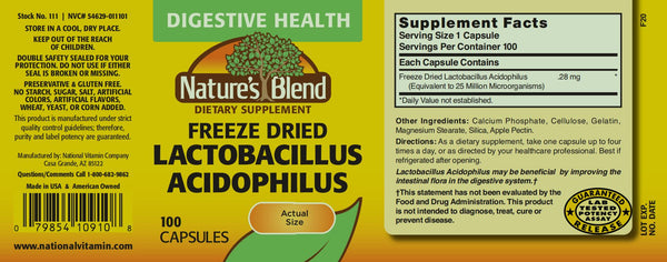 Nature's Blend, Freeze Dried Lactobacillus Acidophilus, 100 Capsules