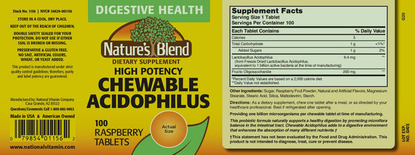 Nature's Blend, High Potency Chewable Acidophilus, Raspberry, 100 Raspberry Tablets