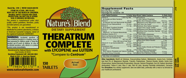 Nature's Blend, Theratrum Complete with Lycopene and Lutein, Compare to Centrum, 130 Tablets