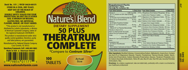Nature's Blend, 50 Plus Theratrum Complete, Compare to Centrum Silver, 100 Tablets