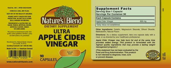 Nature's Blend, Ultra Apple Cider Vinegar 600 mg, 90 Capsules