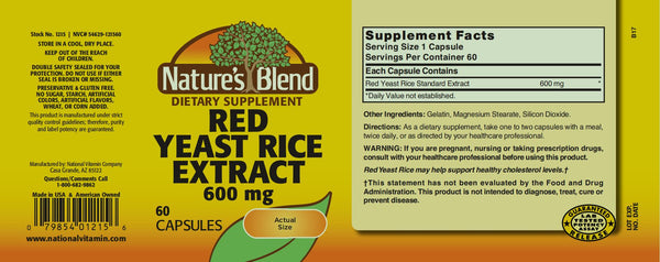 Nature's Blend, Red Yeast Rice Extract 600 mg, 60 Capsules