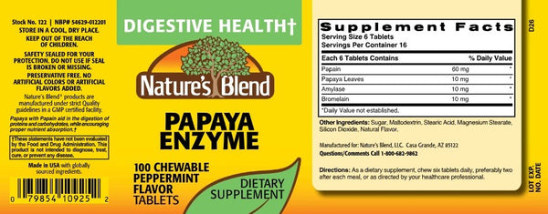 Nature's Blend, Papaya Enzyme, Peppermint, 100 Chewable Tablets
