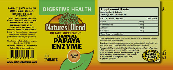 Nature's Blend, Chewable Papaya Enzyme, 100 Tablets