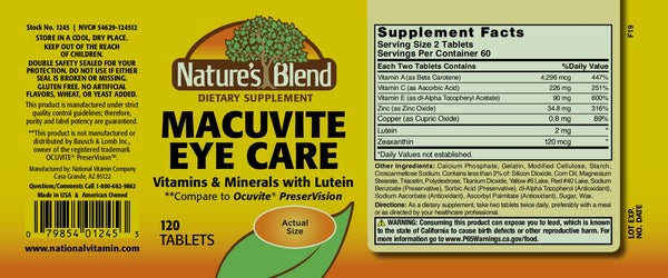 Nature's Blend, Macuvite Eye Carea, Vitamins & Minerals with Lutein, 120 Tablets