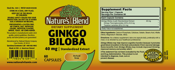 Nature's Blend, Ginkgo Biloba 40 mg, 60 Capsules