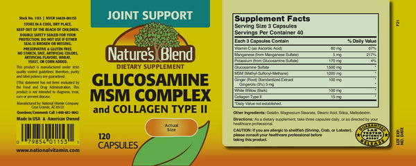 Nature's Blend, Glucosamine MSM Complex and Collagen Type II, 120 Capsules