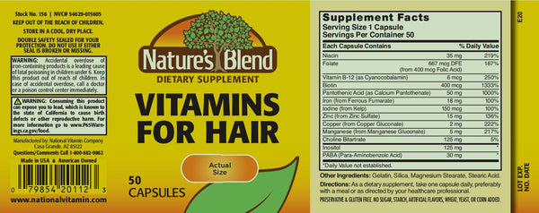 Nature's Blend, Vitamins for Hair, 50 Capsules