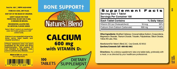 Nature's Blend, Calcium with Vitamin D3, 600 mg, 100 Tablets