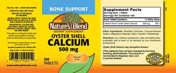 Nature's Blend, Oyster Shell Calcium, 500mg, 100 Tablets