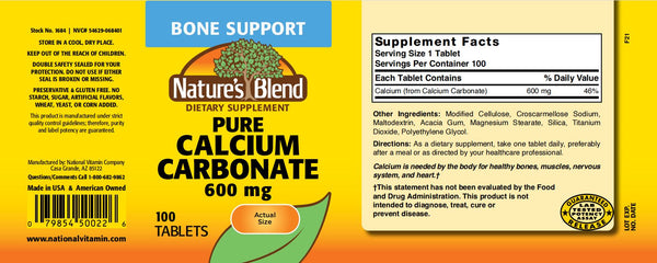 Nature's Blend, Pure Calcium Carbonate, 600 mg, 100 Tablets