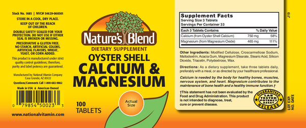 Nature's Blend, Oyster Shell Calcium & Magnesium, 100 Tablets