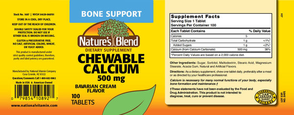 Nature's Blend, Chewable Calcium, Bavarian Cream, 500 mg, 100 Tablets